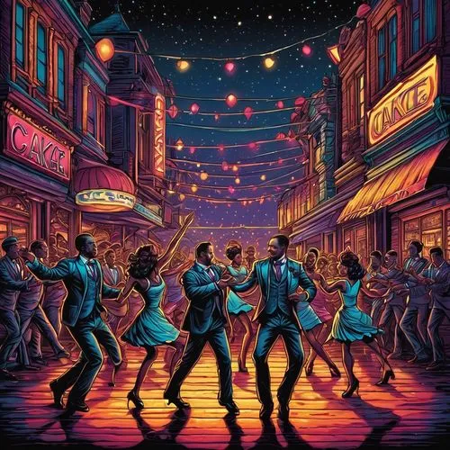 salsa dance,concert dance,country-western dance,disco,go-go dancing,dancing,square dance,dancers,neon body painting,musical background,cd cover,line dance,dance club,tap dance,thriller,street dance,80s,mariachi,orchestra,argentinian tango,Illustration,Realistic Fantasy,Realistic Fantasy 25