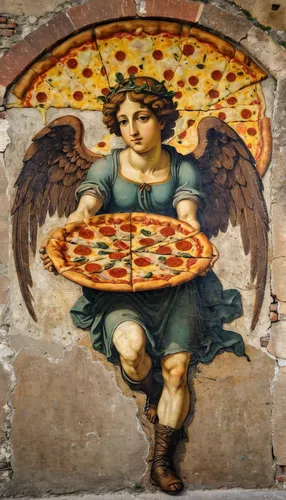 fresco,sicilian cuisine,pizza stone,michelangelo,pizzeria,la nascita di venere,sistine chapel,vitruvian man,lucca,piazza navona,the pizza,parmigiana,the vitruvian man,piazza,frico,pizza service,order pizza,pizol,baroque angel,italian painter,Conceptual Art,Oil color,Oil Color 16