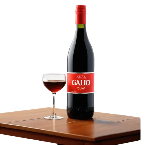 Gallo wine bottle, Cola soda can, glass table, Italian restaurant setting, dim warm lighting, shallow depth of field, blurred background, wine glass, ice cubes, cola bubbles, wooden table texture, sof