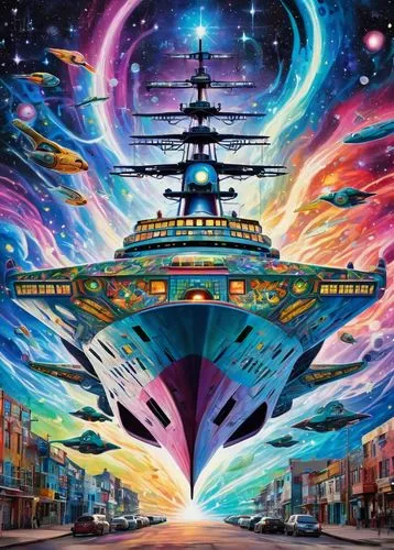 sea fantasy,psychedelic art,star ship,the ship,flagship,cruise ship,starship,ocean liner,ship traffic jams,ship releases,space ship,trip computer,ship of the line,astral traveler,spectra,ship,scene cosmic,voyage,victory ship,imagination,Conceptual Art,Graffiti Art,Graffiti Art 07