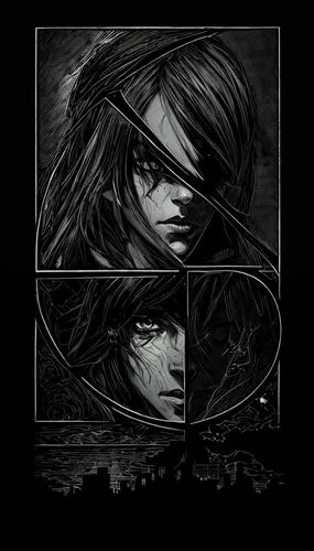 the information is left white on a black background,dark art,seven sorrows,frame illustration,sōjutsu,echo,isolated t-shirt,digital artwork,camera illustration,silhouette art,gray-scale,14,digital ill