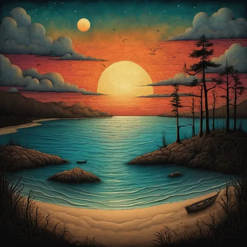 coastal landscape,sea landscape,beach landscape,seascape,lunar landscape,an island far away landscape,dune landscape,coast sunset,moonrise,landscape with sea,sunset beach,moonscape,dune sea,sun moon,evening lake,waterscape,landscapes,river landscape,estuarine,eventide,Illustration,Abstract Fantasy,Abstract Fantasy 19