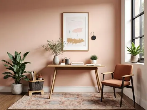 gold-pink earthy colors,copper frame,modern decor,pink chair,danish furniture,boho art style,home corner,house plants,boho art,anastassiades,watercolor frames,flower painting,pink and brown,wall decor,valentine's day décor,botanical frame,interior decor,furnishing,ochre,peony frame