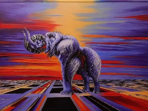 pachyderm,circus elephant,hypsodont,maiasaura,roa,rhinoceros,Illustration,Abstract Fantasy,Abstract Fantasy 14