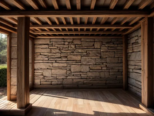 change the stone wall with mud wall with wooden pillars,wooden wall,japanese-style room,japanese architecture,wooden sauna,hanok,wooden roof,wooden beams,wooden windows,japanese garden ornament,timber