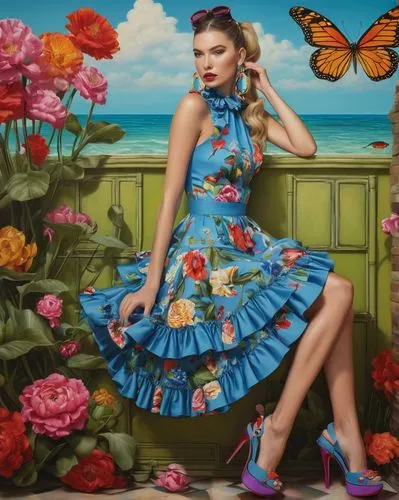 girl in flowers,margairaz,butterfly floral,butterfly background,margaery,floral dress,dressup,colorful floral,pollina,lachapelle,flower wall en,floral background,julia butterfly,fashion vector,floral,flower background,flamenca,paquita,spring background,qipao,Illustration,Realistic Fantasy,Realistic Fantasy 22