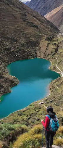 the descent to the lake,laguna verde,gokyo ri,glacial lake,lago federa,the pamir mountains,heaven lake,high mountain lake,alpine lake,high-altitude mountain tour,two jack lake,tibet,trekking,pamir,marvel of peru,bachalpsee,hiking equipment,lake terchin,trekking poles,pachamama,Conceptual Art,Fantasy,Fantasy 30