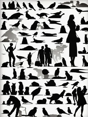 animal silhouettes,women silhouettes,penguin parade,animal migration,people on beach,cat silhouettes,a flock of pigeons,migration,silhouette art,flock of birds,jazz silhouettes,african penguins,silhouettes,sewing silhouettes,graduate silhouettes,people walking,mouse silhouette,city pigeons,bird migration,pigeons,Illustration,Black and White,Black and White 31