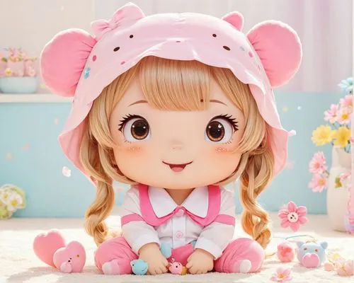 a doll that has been dressed in clothes,cute cartoon character,monchhichi,3d teddy,pamyu,doll paola reina,doll kitchen,Illustration,Japanese style,Japanese Style 01