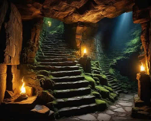 stone stairway,dungeon,stone stairs,undermountain,winding steps,labyrinthian,the mystical path,stairway,cavern,dungeons,grotte,caves,catacombs,descent,caverns,staircase,passageway,spelunking,outside staircase,stairways,Art,Artistic Painting,Artistic Painting 22