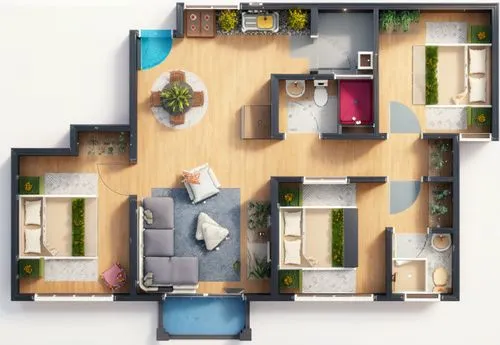 the top view of a three bedroom house,floorplan home,an apartment,shared apartment,habitaciones,apartment,floorplans,Anime,Anime,General