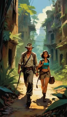 explorers,indiana jones,travelers,pilgrims,stroll,adventurers,travellers,digital nomads,exploration,old couple,tourists,vietnam,elderly couple,ecotourists,caminos,hikers,fleeing,wander,caminho,world digital painting