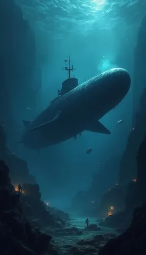 bathyscaphe,submarino,megalodon,deep sea,undersea,underwater background