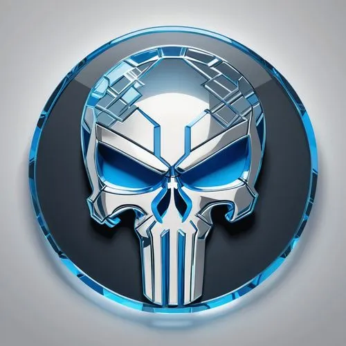 a blue and silver logo that is on the wall,punisher,bot icon,cyberforce,lexcorp,destroy,cybertron,3D,Isometric