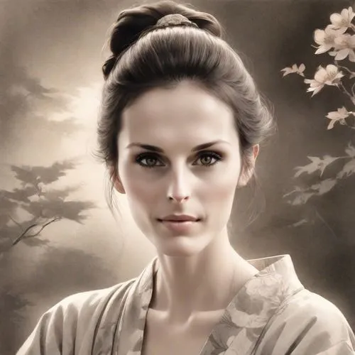 oriental princess,fantasy portrait,romantic portrait,geisha,portrait background,jasmine blossom,geisha girl,a charming woman,beautiful woman,oriental painting,a beautiful jasmine,woman portrait,chinese art,romantic look,scent of jasmine,vintage female portrait,young woman,woman face,mystical portrait of a girl,oriental girl,Digital Art,Ink Drawing