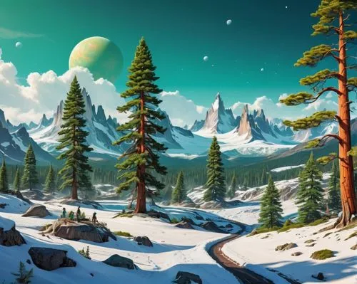 christmas snowy background,cartoon video game background,coniferous forest,winter background,snow landscape,landscape background,snowy landscape,snowy mountains,christmas landscape,fir forest,spruce forest,christmasbackground,winter forest,nature background,forest background,snow scene,snowy peaks,mountain scene,winter landscape,mountain landscape,Conceptual Art,Sci-Fi,Sci-Fi 20