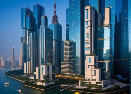 futuristic, highrise residential buildings,the large city has lots of tall buildings,largest hotel in dubai,dubia,tallest hotel dubai,dubai marina,mubadala,rotana,Photography,General,Realistic