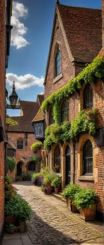 Colchester, England, medieval town, historic architecture, detailed stone walls, Gothic windows, grand entrance, clock tower, Romanesque columns, ornate facades, intricate carvings, rustic wooden door