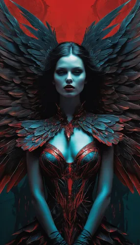 Elevating the allure, a captivating beauty graces the cover of a fashion magazine, depicted as a dark, vampiric figure with wings. Rendered in abstract surrealism by Aleksi Briclot, the image portrays