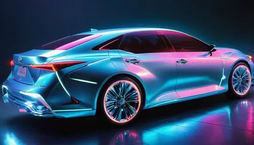 Crazy futuristic car design with huge spoilers, glowing skirts, neon lights, metallic cover, toyota carina concept,lexus rx hybrid,lexus hs,lexus rx,lexus is,lexus es,hydrogen vehicle,nissan leaf,auto