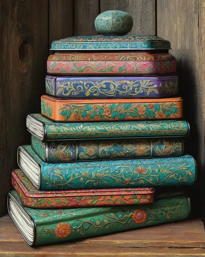 book bindings,stack of books,book stack,book antique,old books,vintage books,colourful pencils,stack book binder,spiral book,pile of books,books pile,boho art,coloured pencils,colour pencils,fat quarters,carol colman,fabric painting,colored pencils,color pencils,bookshelves,Illustration,Realistic Fantasy,Realistic Fantasy 41