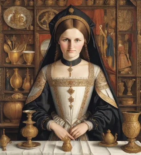 portrait of christi,saint therese of lisieux,girl with bread-and-butter,bouguereau,carmelite order,girl with cloth,scholastica,maidservant,nelisse,canoness,clergywoman,bernardus,gothic portrait,postulant,memling,portrait of a girl,consolata,girl in the kitchen,girl praying,abbess,Digital Art,Classicism