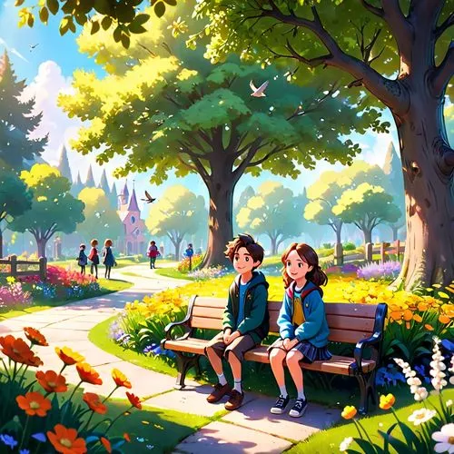 park bench,walk in a park,springtime background,in the park,garden bench,benches,schoolbreak,schoolyard,school children,girl and boy outdoor,city park,spring garden,picnic,schoolchildren,picnickers,autumn park,children studying,bench,flower garden,english garden,Anime,Anime,Cartoon