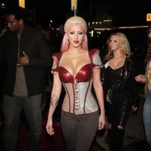 Christina Aguilera, Blusinha vermelha Outifit, ,mamie van doren,corset,tamra,movie premiere,burlesque,wax figures museum,dita,barbie doll,red carpet,barb wire,see-through clothing,premiere,latex cloth