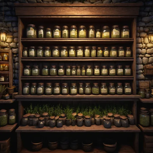 apothecary,brandy shop,soap shop,potions,cosmetics counter,general store,medicinal herbs,village shop,candlemaker,storage-jar,herbal medicine,gold shop,medicinal materials,herbs and spices,spice market,spice rack,jars,shopkeeper,pharmacy,honey jar,Conceptual Art,Fantasy,Fantasy 09