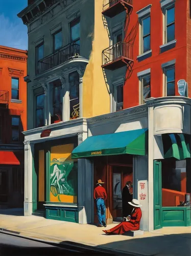 david bates,watercolor shops,new york restaurant,street scene,store fronts,1955 montclair,postmasters,harlem,deli,storefront,barber shop,watercolor cafe,the coffee shop,chinatown,awnings,carol colman,woman at cafe,colored pencil background,martin fisher,late afternoon,Conceptual Art,Graffiti Art,Graffiti Art 09