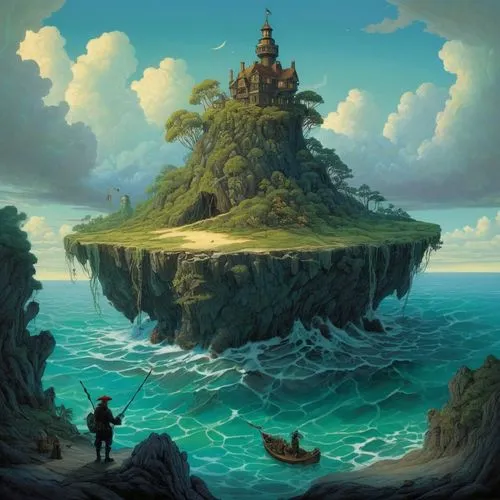 fantasy picture,an island far away landscape,fantasy art,fantasy landscape,floating island,mushroom island,Illustration,Realistic Fantasy,Realistic Fantasy 05