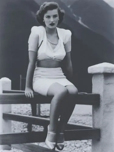 A lady from the 1940s in front of an Alpine backdrop.,a vintage po of a woman on a bench,ingrid bergman,jane russell-female,maureen o'hara - female,myrna,vintage female portrait,magnani,Photography,Bl