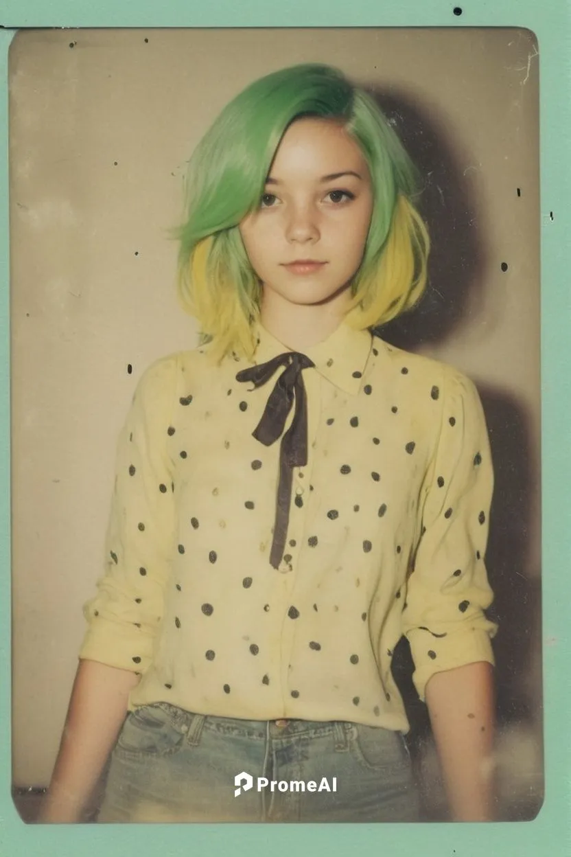 Cute girl with green and yellow hair,pixie-bob,menta,vintage girl,dahlia white-green,retro girl,poppy seed,vintage theme,vintage background,retro woman,girl-in-pop-art,veil yellow green,yellow backgro