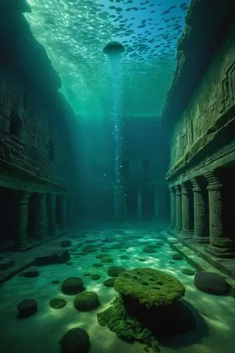 underwater landscape,underwater oasis,underground lake,sunken church,ocean underwater,submerged,the ancient world,ancient city,underwater background,ocean floor,underwater playground,under water,under the water,egyptian temple,cave on the water,undersea,underwater world,underwater,artemis temple,cenote,Art,Artistic Painting,Artistic Painting 48