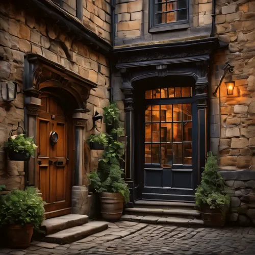 townscapes,brownstones,brownstone,medieval street,doorways,cobblestone,hogsmeade,townhouse,doorsteps,entryways,portch,front door,cobblestones,cobblestoned,the threshold of the house,wizarding,diagon,doorkeepers,wrought iron,entryway,Photography,General,Fantasy