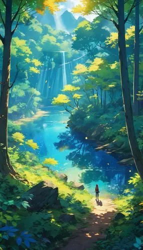 forest path,forest of dreams,forest walk,forest background,forest landscape,ghibli,Illustration,Japanese style,Japanese Style 03