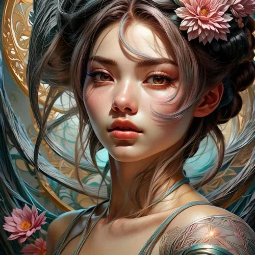 fantasy portrait,mystical portrait of a girl,flower fairy,flora,jasmine blossom,fantasy art,elven flower,flower girl,fae,faery,girl in flowers,faerie,digital painting,romantic portrait,oriental princess,oriental girl,geisha,rosa ' amber cover,blossom,world digital painting