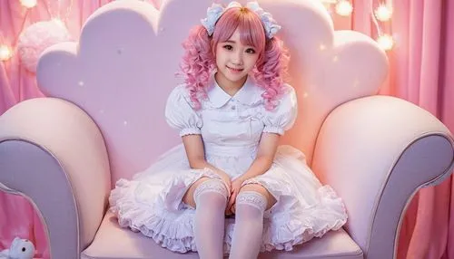 pamyu,doll kitchen,pink chair,kyary,doll dress,dress doll,xiaolu,gyaru,kpp,kawaii girl,japanese kawaii,crinoline,white pink,sitting on a chair,snh,doll shoes,doll paola reina,heart pink,chibiusa,gyori,Illustration,Black and White,Black and White 13