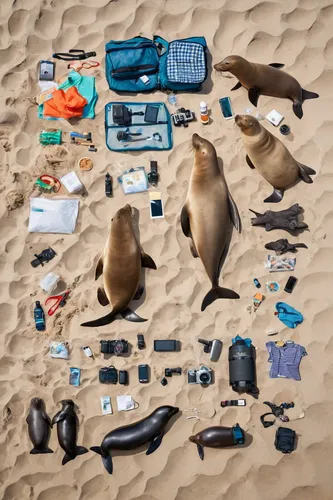 marine mammals,seals,surfing equipment,ocean pollution,sea mammals,sea lions,marine mammal,sea animals,beach defence,walvis bay,marine diversity,seal hunting,dunes national park,beachcombing,diving equipment,beached,debris,marine animal,duiker island,beach furniture,Unique,Design,Knolling