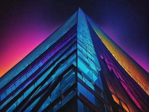 colorful facade,colorful city,skyscraper,colorful glass,glass pyramid,glass facades,prism,high-rise building,high rise building,prisms,colorful light,glass building,technicolour,hypermodern,gradient effect,escala,skyscraping,intense colours,pc tower,multistorey,Art,Artistic Painting,Artistic Painting 27