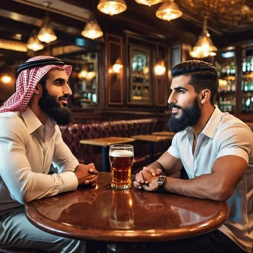 two types of beer,sheikhs,beer match,beermakers,glasses of beer,daivari,emirati,habibi,carlsberg,men sitting,arab,taverns,sheiks,publicans,budweiser,barmen,saudis,bilzerian,saudi,pub,Photography,General,Realistic