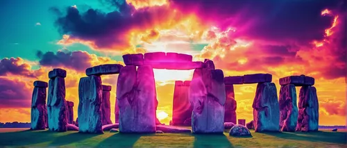 Sunset at Stonehenge with Dramatic Sky and Sun Rays, England, UK,stone henge,summer solstice,stonehenge,solstice,druids,spring equinox,the ancient world,megalithic,divine healing energy,pillar of fire