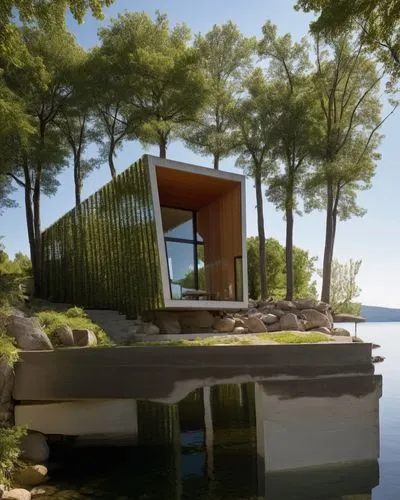 house with lake,house by the water,summer house,3d rendering,render,sketchup,renders,dunes house,mid century house,cubic house,summer cottage,pool house,floating huts,corten steel,snohetta,renderings,inverted cottage,summerhouse,landscape design sydney,boat house,Photography,General,Realistic