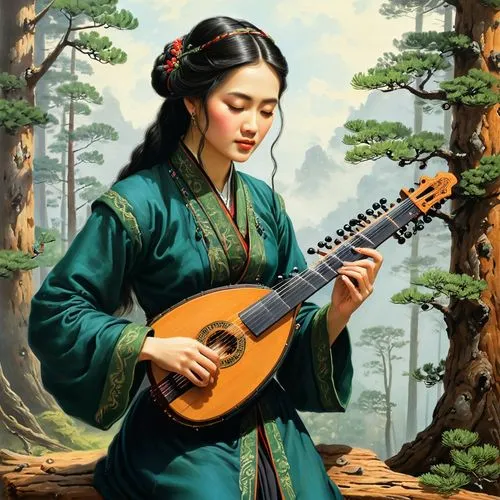 guqin,woman playing,guzheng,xueliang,rongfeng,jianfei,Illustration,American Style,American Style 07