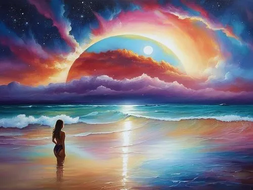 mesmerizing painting,dreamscape,dream art,dreamscapes,rainbow waves,fantasy picture,dreamtime,lucidity,dream beach,colorful background,dreamland,horizons,universo,fantasy art,opalescent,the endless se