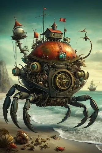 bathysphere,submersibles,black crab,crab cutter,mechana,the beach crab,crab 2,crab 1,sea fantasy,radebaugh,steampunk,dakka,crab,diving bell,krab,submersible,detemobil,aquanauts,ten-footed crab,sci fiction illustration,Illustration,Abstract Fantasy,Abstract Fantasy 01