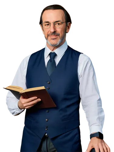 Adam Smith, Scottish philosopher, middle-aged man, glasses, brown hair, beard, formal wear, waistcoat, white shirt, black trousers, holding book, sitting at desk, warm lighting, 3/4 composition, reali