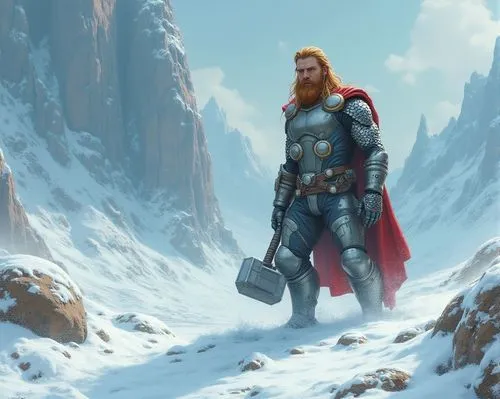 Thor, a Pleiadian explorer ((((he is tall, bulk, long straight reddish hair and beard, silver colored space suit armor and he is wielding Mjolnir hammer with his right hand)))), arrives by accident on