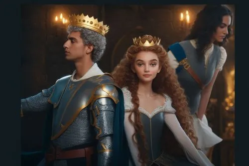 Two man with girl Curly hair with crown ,frary,courtiers,the crown,arthurian,loras,esperion,the coronation,courtly,roylance,noblewoman,aliados,tudors,tudor,cavalier,demelza,monarchos,archduchess,guine