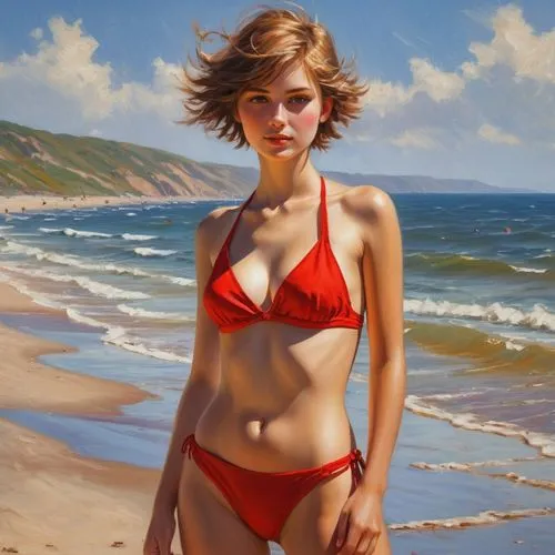 donsky,heatherley,photorealist,jasinski,beach background,hyperrealism,beachgoer,red summer,beachwear,chudinov,girl on the dune,oil painting,beach landscape,beachcomber,whitmore,fischl,beach scenery,guccione,lifeguard,colville,Art,Classical Oil Painting,Classical Oil Painting 18